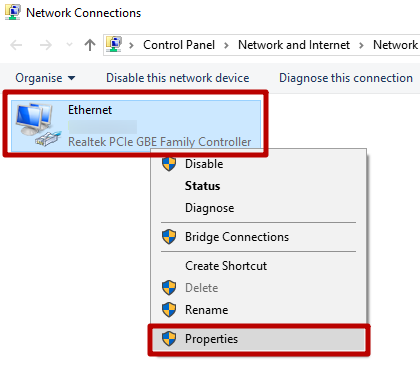 Abre las propiedades de tu conexión a Internet